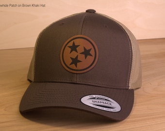 Tristar baseball Cap, trucker style Hat, structured Leather patch hat, Tennessee baseball hat, gift for men, dad hat, husband, father's day