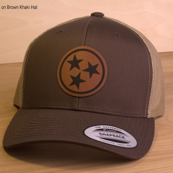 Tristar baseball Cap, trucker style Hat, structured Leather patch hat, Tennessee baseball hat, gift for men, dad hat, husband, father's day