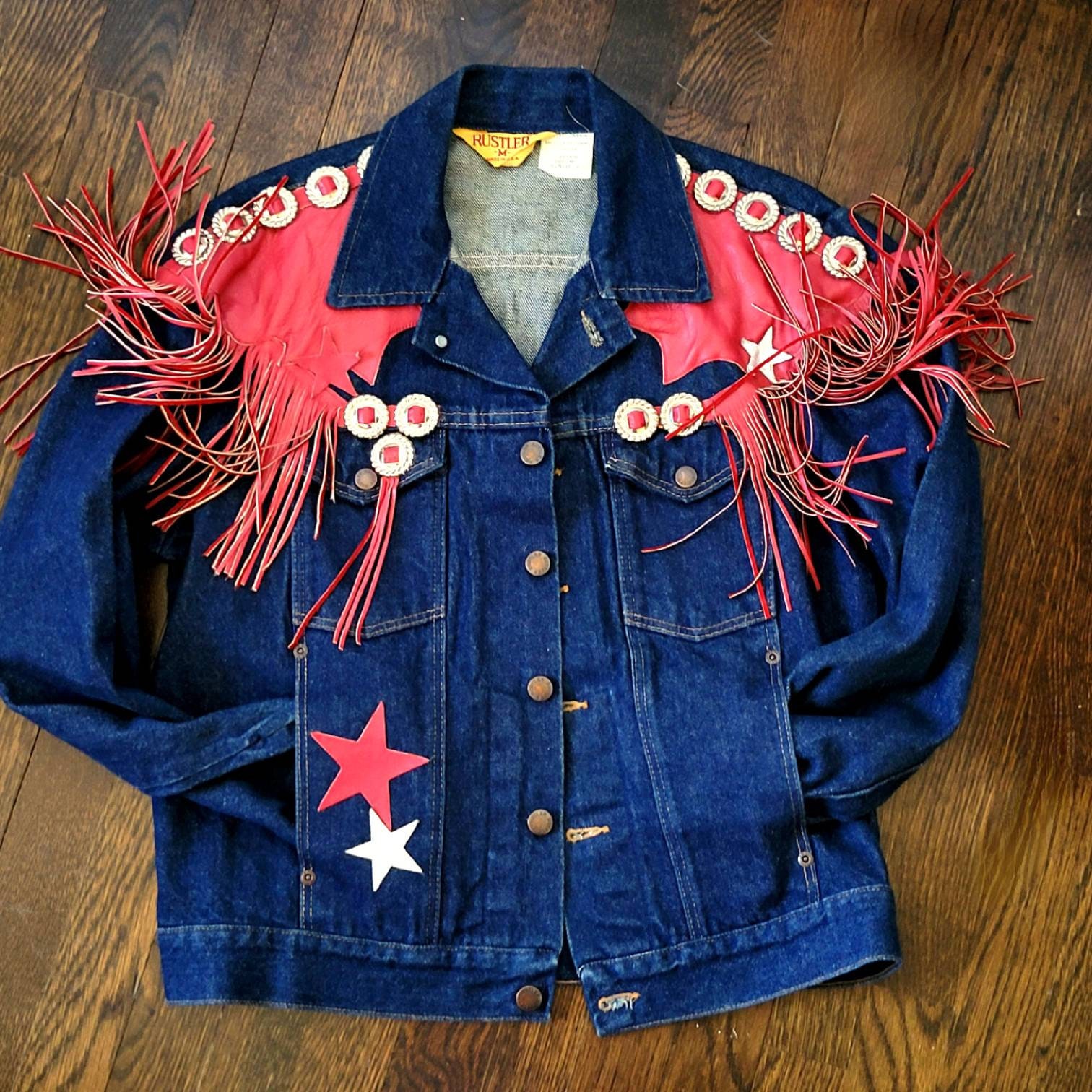 Vintage Rustler Denim Jacket Red 