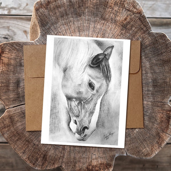 Horse Pencil Drawing Art Card, Somnolent by Artist Chelsea Noyon, 5" x 7" Folded Greeting Card, Blank Matte Cardstock, Equine Artwork Print