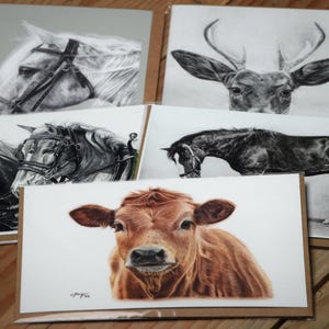 Lot de 5 ou 10 oeuvres d'art originales par Chelsea Noyon, 5 x 7 cartes de voeux pliées, intérieur vierge, oeuvre d'art au crayon et peinture, Western
