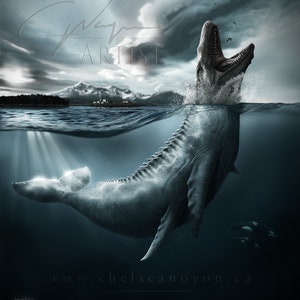 Creature Painting Wallpaper, Whale Art, Printable Digital Copy, Wall Decor, Ocean Artist, Fantasy Print, Concept Artwork, Sea Monster, Scary