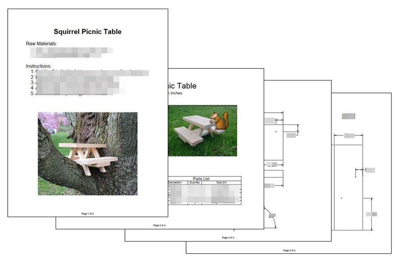 Squirrel Picnic Table Plans Blueprints Instructions Etsy Canada