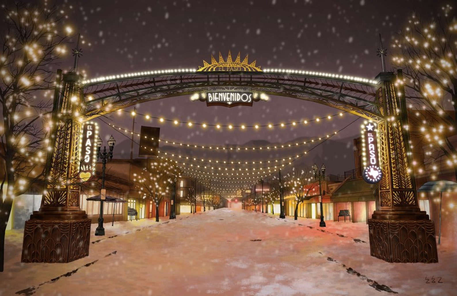 Downtown Lights, Christmas in El Paso, 11x14 Digital Art Etsy