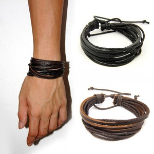 multi-row leather and rope bracelet