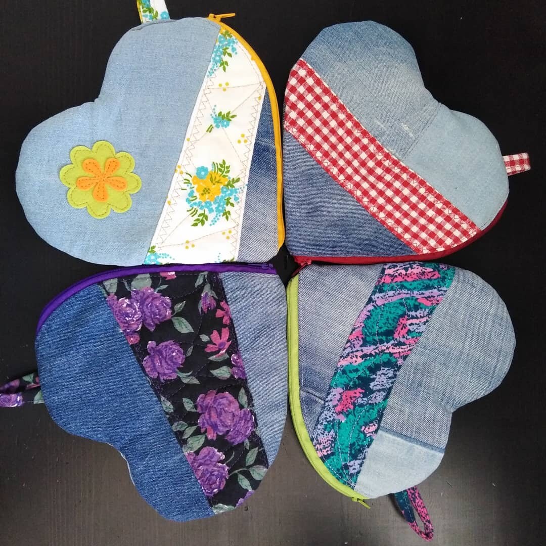 Sweethearts - jeans patchwork pouch wallets, used for sale  