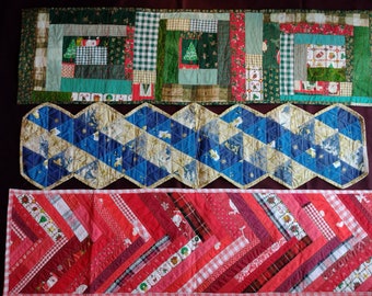 Christmas and new year's holidays cosy festive vintage style patchwork scrappy triangle/rectangle table runners