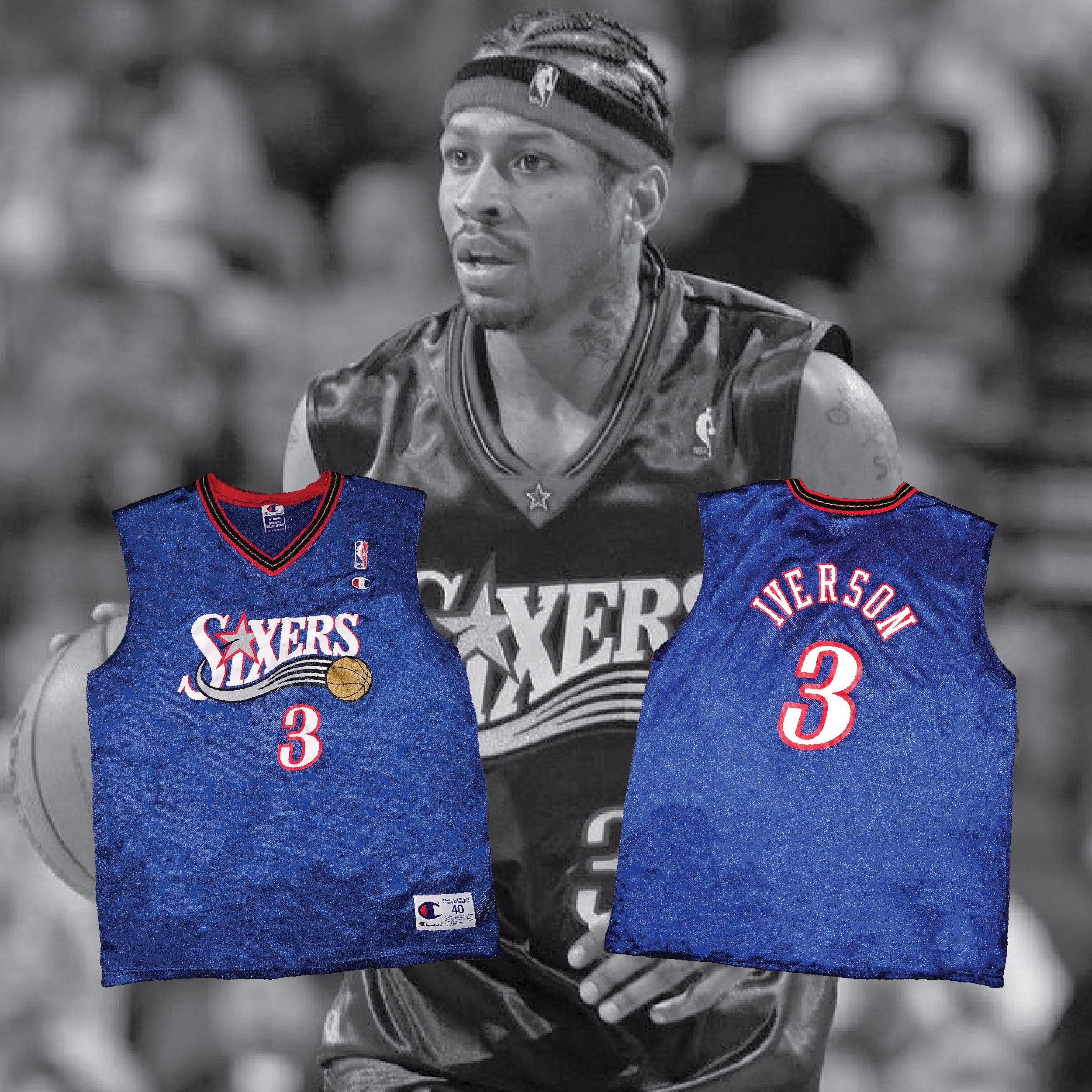 2001 Allen Iverson Philadelphia 76ers Champion NBA Jersey Youth Size Large