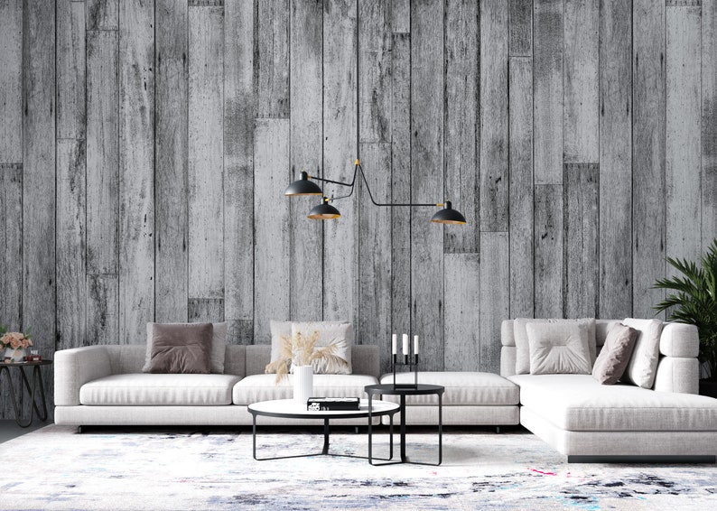 Black & Grey Wood Wallpaper Wood Strip With Peel and Stick | Etsy