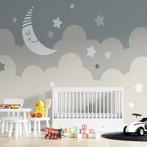 Nursery Wall Art: Moon and Stars Wallpaper Mural for Kids Room-B014