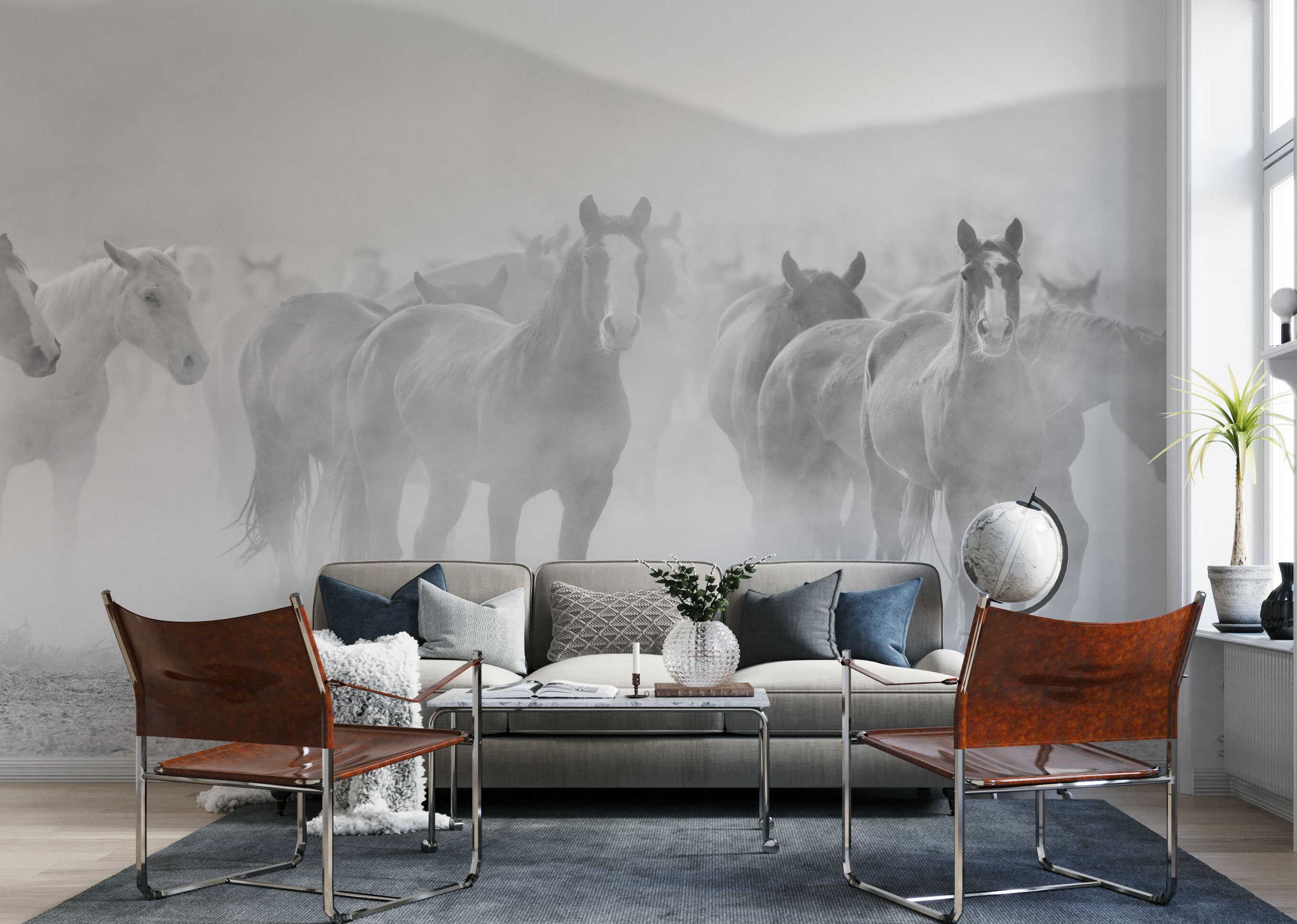 Horse Murals Wallpaper Black and White Running Horse - Etsy Horse Murals Wallpaper Black and White Running Horse - Etsy