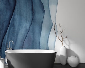 Blue Ombre Watercolor Wallpaper Mural - Peel and Stick Artistic Wall Decor