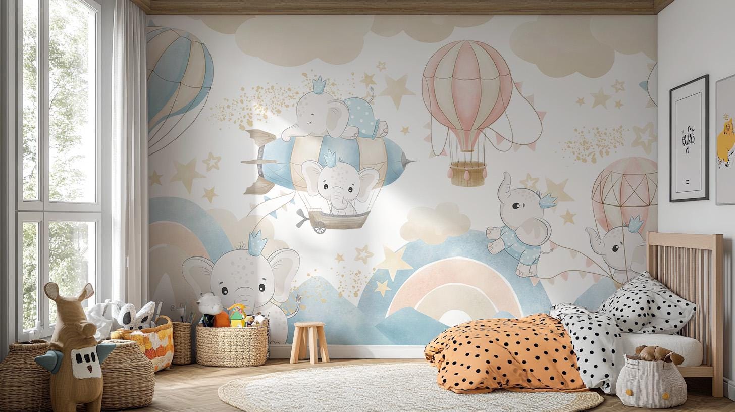 Quadri Cameretta Bambini MONGOLFIERE e NUVOLE Quadro moderno di tela da Parete XXL grande Stampa