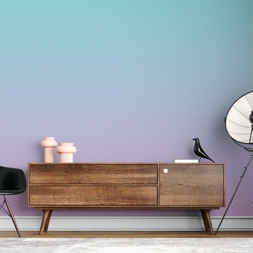 Peel and Stick Wallpaper Teal Color Gradient Teal Ombre Etsy