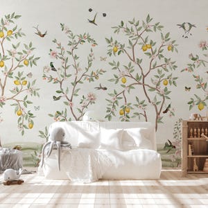 Chinoiserie Wallpaper: Lemon Tree Pattern - Nature-Inspired Decor