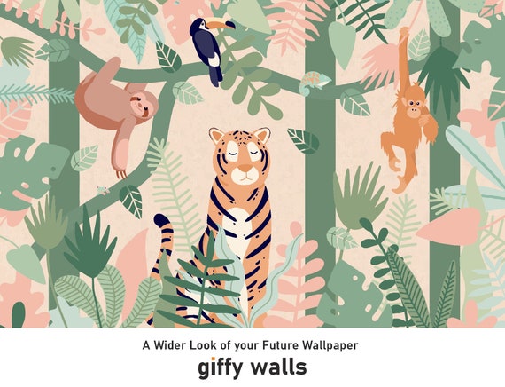 Unique Kids Room Tiger Jungle Wallpaper Mural Colorful - Etsy Singapore Unique Kids Room Tiger Jungle Wallpaper Mural Colorful - Etsy Singapore