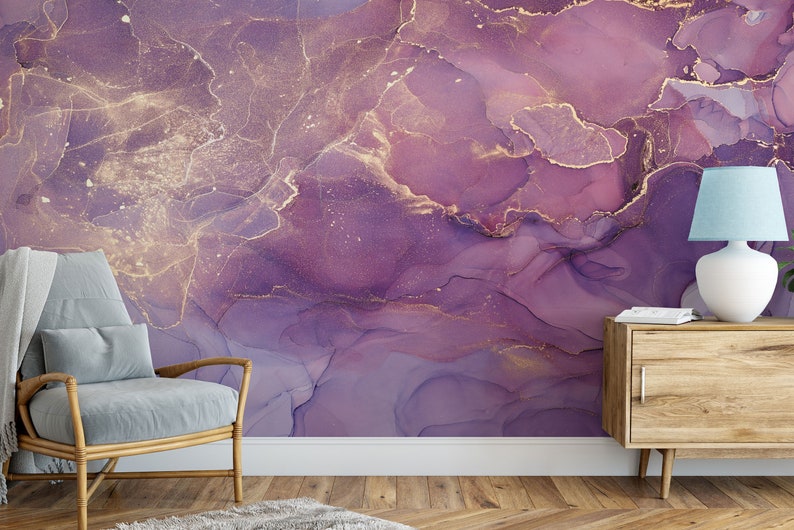 Pink Purple Marble Wallpaper Marble Texture Mural Colorful Etsy