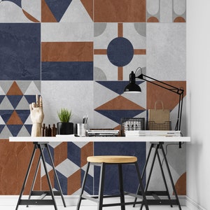 Carta da parati con motivo a piastrelle, design retrò per pareti, murale staccabile e carta tradizionale
