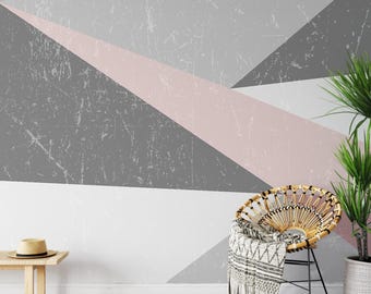 Geometric Triangles Grunge Wallpaper: Scandinavian Minimalist Design