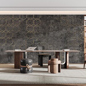 Luxus Geometrische Tapete Gold und Beton-B923