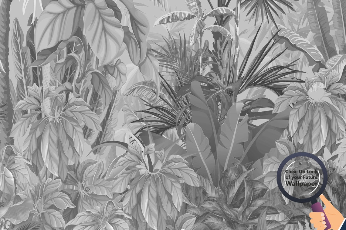 Tropical Jungle Wallpaper Black and White Forest Wallpaper - Etsy
