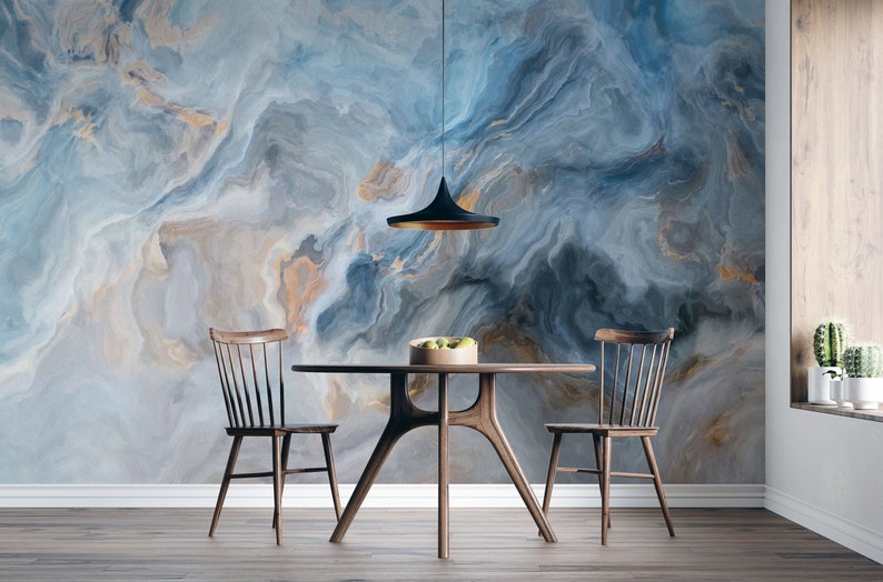 Blue Natural Marble Peel and Stick Removable Wallpaper Murals Etsy