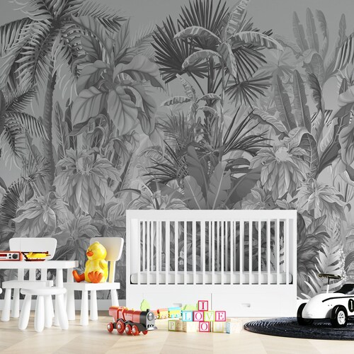 Black and White Tropical Mural DIY Peel and Stick Jungle Etsy