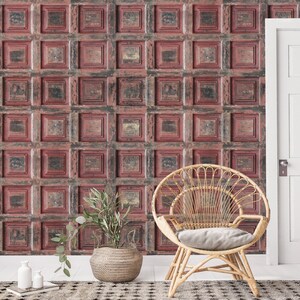 Red Vintage Wooden Panel Wallpaper Mural - Rustic Distressed Wood ...