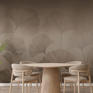 Ginkgo Leaf Wallpaper: Subtle Taupe Shadow Design