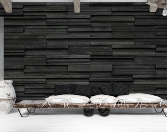 Black Brick Wallpaper - Slate with Stone Pattern for Bed room, living area and Dining area