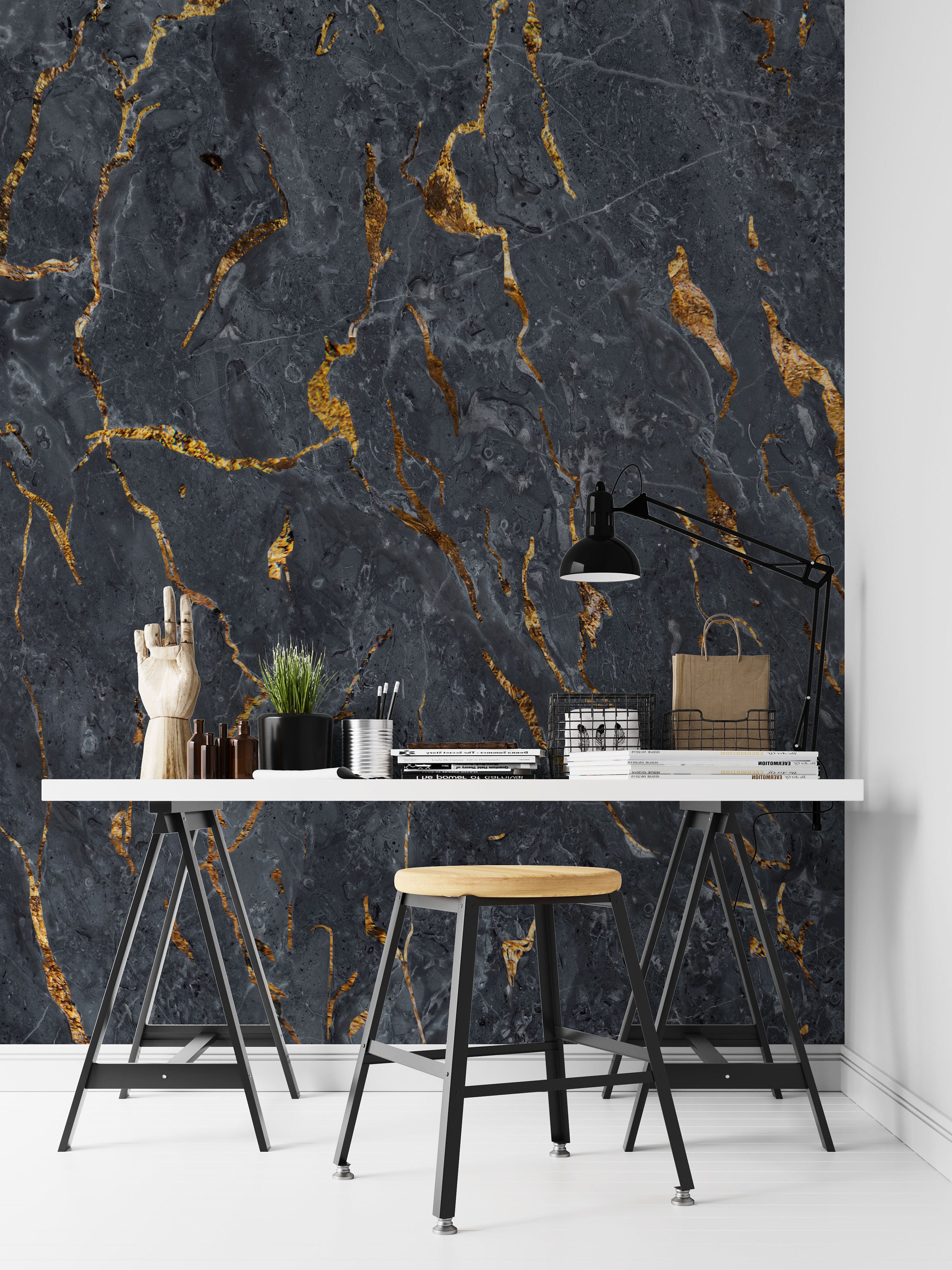 Black Marble Peel and stick Wallpaper Etsy
