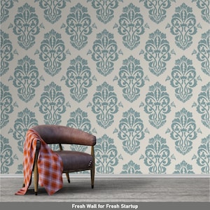 Teal Damask Floral Repeated Pattern Removable Wallpaper