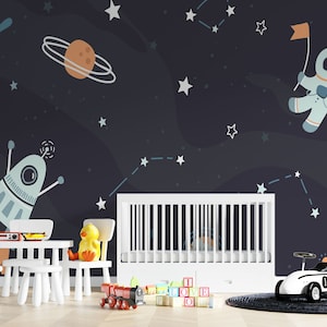 Carta da parati murale con astronauta e staccabile – Carta da parati per bambini Galaxy per ragazzi e ragazze-B081