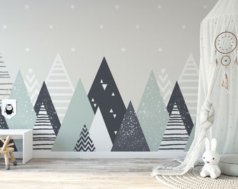 Removable Wallpaper for  Home Décor, Peel and Stick Wall Décor for Kids Room | Geometric Mountain Nursery Wallpaper Mural