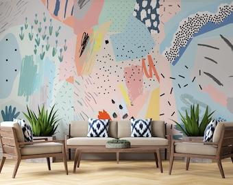 Abstract Brushstrokes Wallpaper Mural: Colorful Peel and Stick Design