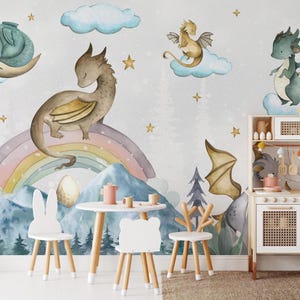 Whimsical Baby Dragon Nursery Wall Mural