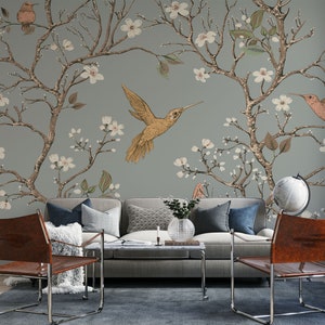 Hummingbird Floral Peel and Stick Wallpaper Mural