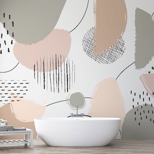 Abstract Wallpaper, Pastel Color Mural, Peel and stick wallpaper, Removable wallpaper
