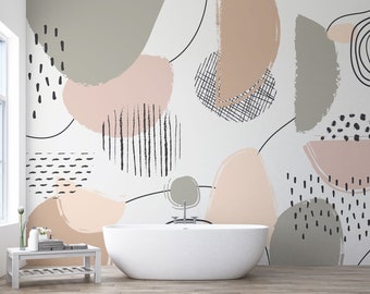 Abstract Wallpaper: Pastel Color Geometric Mural, Peel and Stick