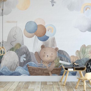 Watercolor Bear and Bunny Wall Mural—D167