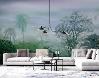 Green Jungle Wallpaper Mural: Tropical Rainforest Peel and Stick