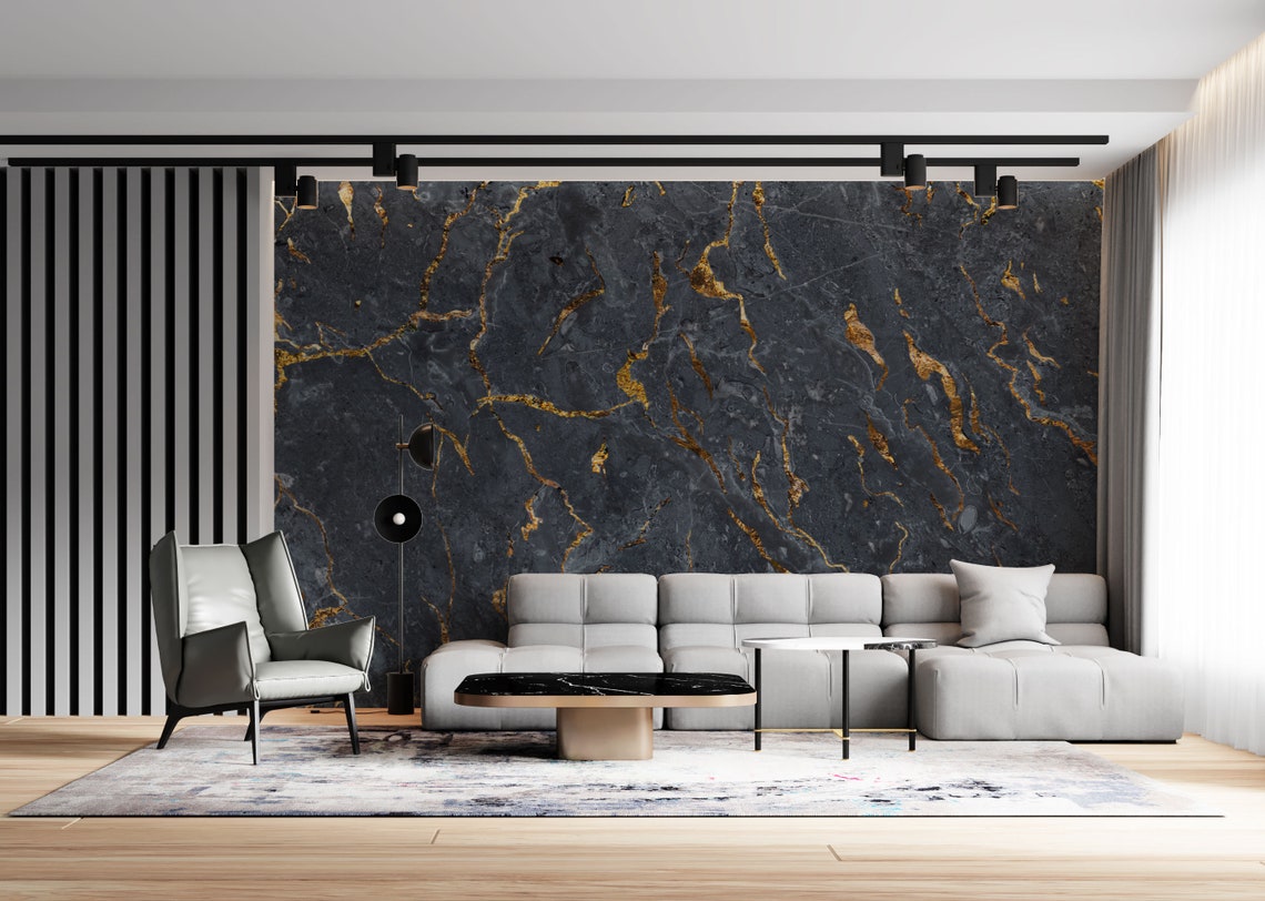 Black Marble Peel and stick Wallpaper Etsy