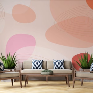 Abstract Shape Wallpaper, Colored Mural, Peel and stick wallpaper || Removable wallpaper