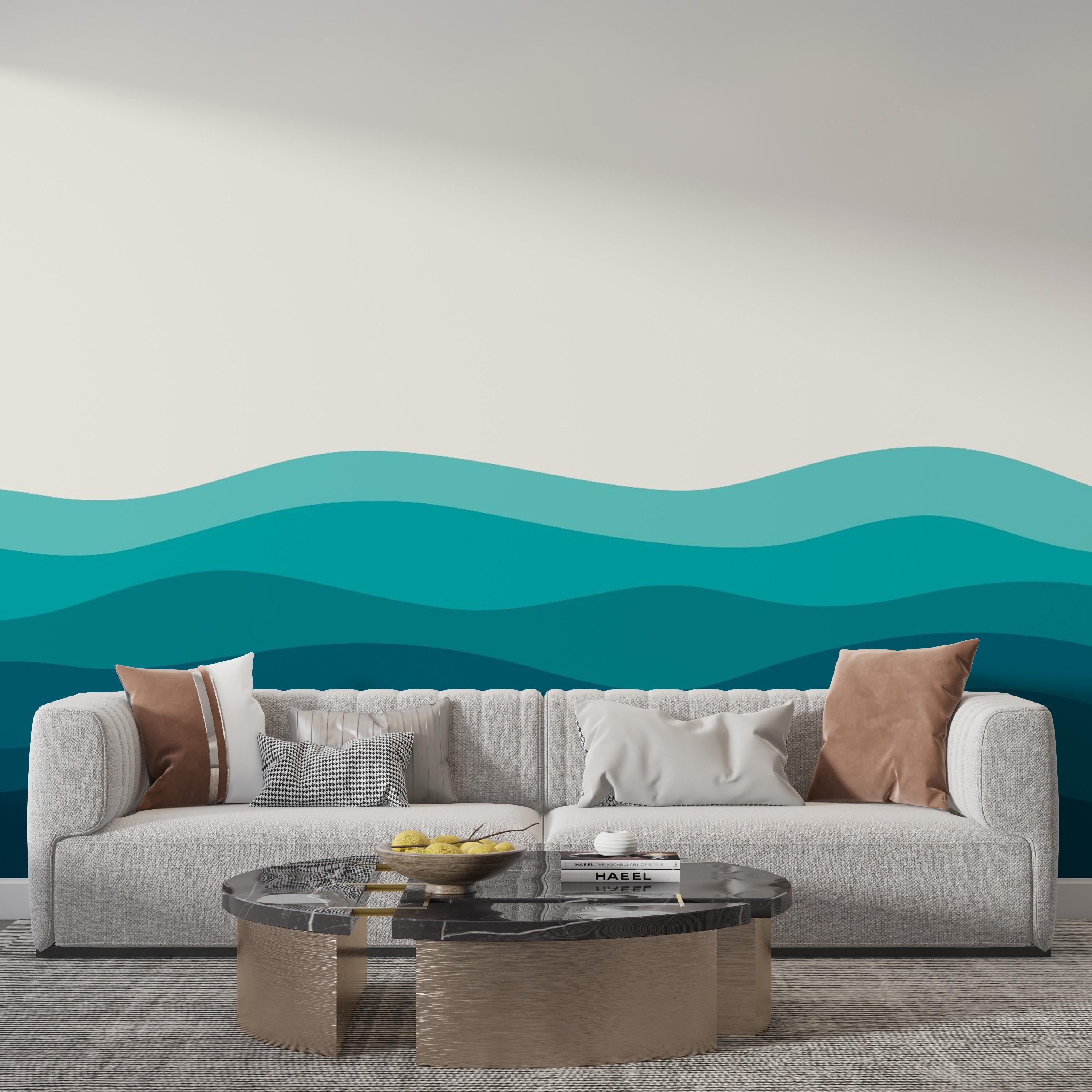Ocean Wave Blue Peel and Stick Wallpaper: Abstract Removable Mural - Etsy