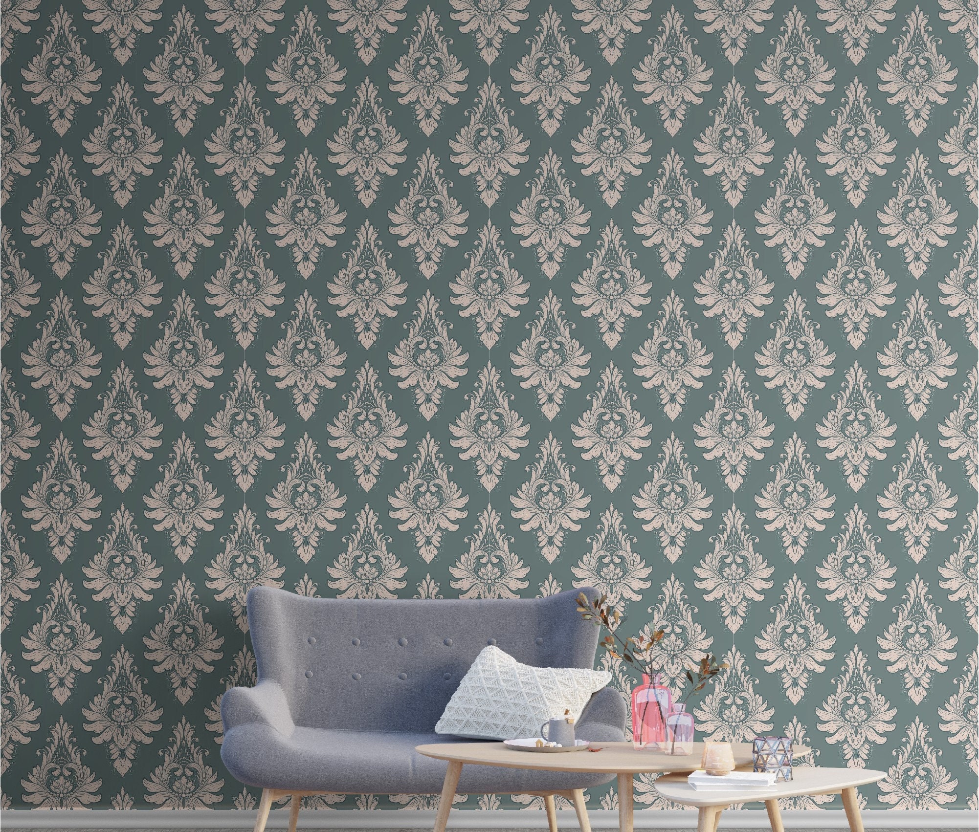 Damask Peel and Stick Wallpaper: Royal Removable Wallpaper Mural