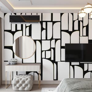 Geometrische Tapete Wandbild: Schwarz Weiss Schälen und Aufkleben