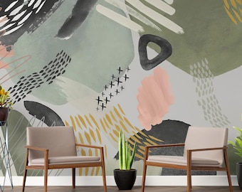 Green Artistic Wallpaper: Abstract Home Decor, Peel and Stick