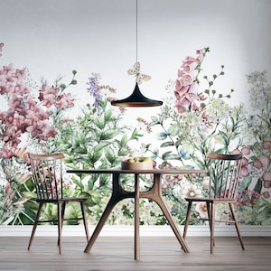 Flower and Leaves Border Wallpaper Herbs and Wild Flora Murals Peel & Stick or Traditional Paper
