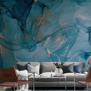 Blue Marble Peel and Stick Wallpaper: Removable Wall Covering