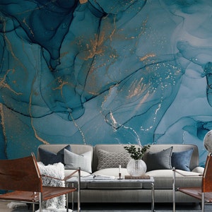 Blue Marble Peel and Stick Wallpaper - Removable Decor for Living Room & Bedroom - Easy Apply Temporary Wall Covering